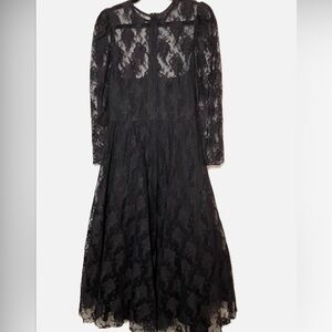 Vintage Black all over sheer Lace Midi dress medium large M/L